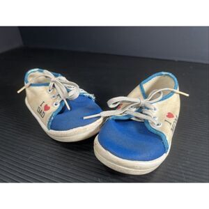 Vtg Huggies 80s Toddler Size 3 Sneaker I Love Mom Dad White Blue Red